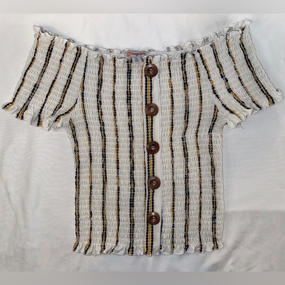 Range Kiss Stretchy Crop Top Shirt Blouse Buttons
